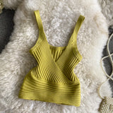 Fongt Pit Knitted Vest V-Neck With Solid Color High-Rise Bare Back Street Short Sling Sling