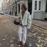 Large Collar Wool Crop Coat-Outfit