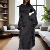 Fongt Summer New Round Collar Horn Sleeve Women's Sexy Dress Dress Dress