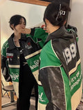 Black Bomber Woman Varsity Leather Jacket Racing Oversize Unisex Baseball Motorcycle Jacket Hiphop Women's Winter