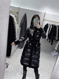QUALITY Newest Winter 2023 Designer Outerwear Women's Double Row Velvet Splicing Belted Long Down