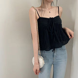 Fongt Fairy Atmosphere Sense Fold With Solid Color Small Condole Shirt 2023 New Lazy Short Back Vest Tide-Outfit