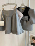 Elegant Fashion OL Small Fragrance 2 Piece Sets Women New Short Blouse + Pleated Mini Skirt Sets Summer Two Piece