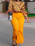 Fongt Women's Ebay Printed Long-Sleeved Shirt Temperament Elegant Broad Leg Pants Fashion African Set