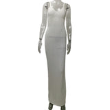 Fongt Summer New Holiday Style Knitted Dress Women's Sling Skirt Side Open-Back Hollow Pattern Knitted Skirt