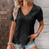Lace Blouse Women Fashion Short Sleeve Summer Sweet Hollow Out White Shirt Women Tops Casual Loose Clothing Blusas