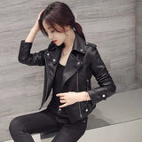 Fongt Coat Female 2024 New Spring And Autumn Female Short Slim Locomotive Leather Jacket Female Small Shi Korean Version Leather Coat-Outfit