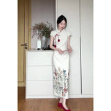 Fongt Chinese Temperament High-End Printing Slim Thin Cheongsam Dress Women's Summer New National Style Long Dress