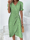 Fongt Large Number Of New 2025 Summer Hot Sales Geometric Collage Bubble Sleeve Irregular Pendulum Dress