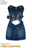 Women's Summer Denim Two Piece Set Suit Zipper Short Sleeve Strapless Crop Top Mini Skirt Shorts Y2k Vintage Streetwear