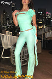 Women Flowers Ruffle Sexy Y2K Clothes 2 Pieces Sleeveless Backless Tube Crop Top Long Pant Matching Set Club
