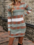 Fongt And Winter New V-Neck Color Double Pocket Knitted Sweater Dress