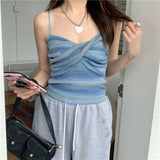 Fongt Sense Of A Small Color Stripe Small Sling Vest Women In The Summer 2023 Short Sexy Knitting Blouse