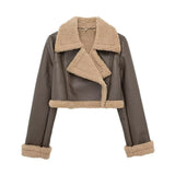 Fongt New Autumn And Winter Double-Sided Locomotive Jacket Jacket Women's Short-Colored Zipper Top