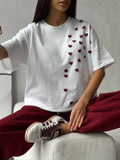 Fongt Spring And Summer New Trendy Printing Leisure Short-Sleeved Fashion 3D Love Sticker Round Tie Pure Color T-Shirts
