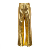 Fongt New Autumn And Winter Silver PU Leather Pants Fashion Scale Pattern High Waist Long Straight Leg Pants Children Style-Outfit