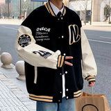 and autumn retro quilted embroidered baseball uniform jacket men and women loose tide brand street jacket couple shirt-Outfit