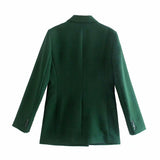 2021 Double Breasted Green Blazer Women Long Sleeve Shoulder Pads Vintage Fitted Blazers Outerwear Female Autumn