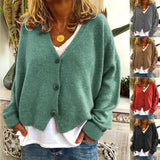 Fongt And Winter Women's Sweater Cardigan Pure Color Long Sleeve V Neck Sweater
