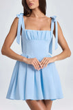 Fongt Summer New Women's Fashion Collar High Waist Folded Splicing Bow Sling Dress
