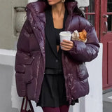 Winter 2024 Temperament Deep Red Zipper Padded Jacket Warm Coat To Lead The Commuting Wind-Outfit
