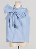 Fongt 2025 New Korean Style Design Three-Dimensional Bow Tie Sleeveless Solid Color Vest Shirt Top