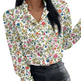 Summer Floral Print Blouse Women Clothes Stand Collar Long Sleeve Office Lady Shirts Tops Female Casual Plus Size