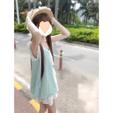 Fongt / Single-Piece Lace Mesh Spliced Bow French Top + Tight Waist White Short Skirt Set Woman