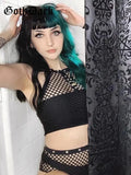 Dark Grunge Crop Top Gothic Punk Patchwork Hollow Out Tank Tops Summer Harajuku Sexy Fashion Halter Backless