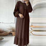 Fongt Muslim Women's Robes Spring And Autumn New Fashion Bubble Sleeves Retro Pocket Hem Side Dress