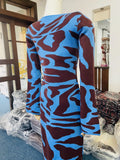 Fongt Women's Sexy Knitted Leopard Print Long-Sleeved Dress Sweater Long Dress