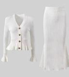 Fongt 2025 New Small Fragrant Wind Lotus Leaf Side V-Necked Ass Small Fishtail Dress LX0100