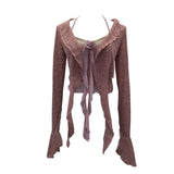 Fongt Shooting Pure Lust Style Set Hanging Neck Lace Hollow Sling Sling Vest + Short Lotus Leaf Side Shirt 88968