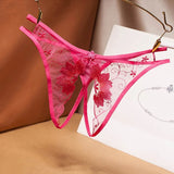 sexy temptation women's G-String transparent mesh embroidery sexy thong open file free off low waist t pants G-String