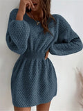 Fongt Loose Round Collar Design Feel Waist Sweater Knitted Dress