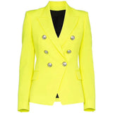 QUALITY Newest Fashion 2023 Designer Blazer Women's Lion Buttons Double Breasted Fluorescence Yellow Blazer
