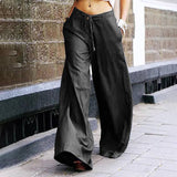Loose High Waist Trousers VONDA Women 2022 Spring Solid Wide Leg Pants Casual Female Denim Pants Vintage Pockets Pantalon