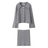 Fongt Spring Long Sleeve Clasp Dress Loose Sweater Tight Skirt Knit Set
