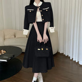 High Quality Small Fragrance Two Piece Set Women Short Jacket Coat + Long Skirt Suits Korean Elegant Fashion OL 2 Piece Sets-Outfit