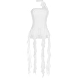 Fongt New Pure Hottie Wind Lotus Side Splicing Ribbon Braid Vest Woman Slimming Irregular Top