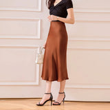 Fongt Satin Half Body Skirt Word Female Bright Face Show Thin Simulation Silk High Waist Half Body Long Skirt Silky Fish Tail Swing Half Skirt-Outfit