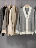 New 2022 Fashionable Elegant Oversized Striped Cardigans Knitted Vintage Women's Autumn Winter Sweater Tops