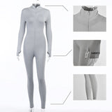 Fitness Jumpsuit Women Casual Elastic Skinny Long Romper 2019 New Side Striped Patchwork Turtleneck
