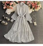 Fongt Shirt Collar Wave Dot Dress Spring And Autumn New Gentle Wind Temperament To Close The Waist Of The Big Folded Fork Woman