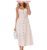 Boho Printed Beach Dress Women Spaghetti Straps Backless Sexy Dresses Female Casual Button Pocket Sleeveless Midi