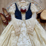 Victorian Retro Lolita Blouses Women Sweet Bow Roffles Lace Mesh Long Sleeved Shirts Girls Kawaii Loose Jsk Inside Tops-Outfit