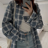 Fresh Plaid Print Long Sleeve Shirt-Outfit