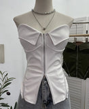 Fongt Shooting Hottie Retro Tender With Chest Pad Wrapped Bra Zipper Design Smear Bra Vest Short Sleeveless Top 8968