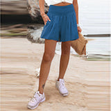 Fongt Women's Hot Selling Solid Color High-Waisted Elastic Shorts Tight Waist Wide Leg Slacks