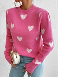 Fongt And Winter New Heart Pattern Loose Round Collar Knitting Jacket Sweater